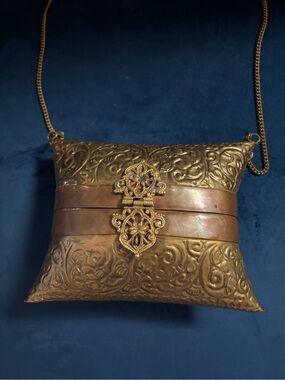 Antique-Style Embossed Metal Pillow Purse in Brass Copper